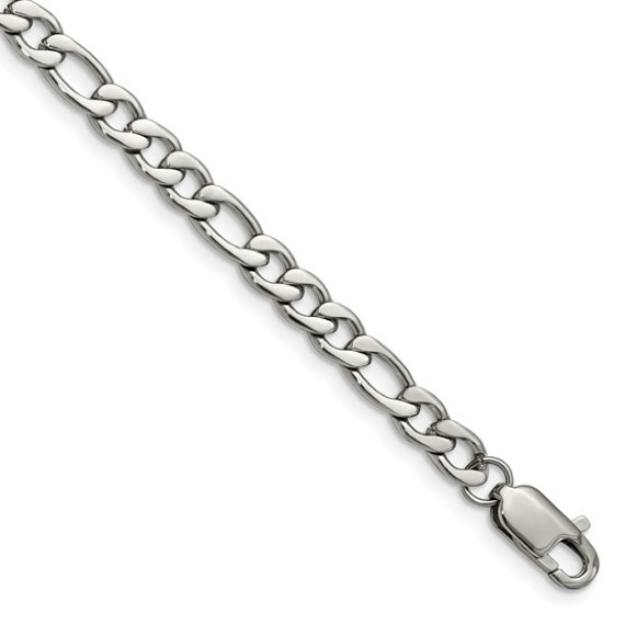 Stainless Steel Polished 9 inch Figaro Bracelet - Picture 4 of 4